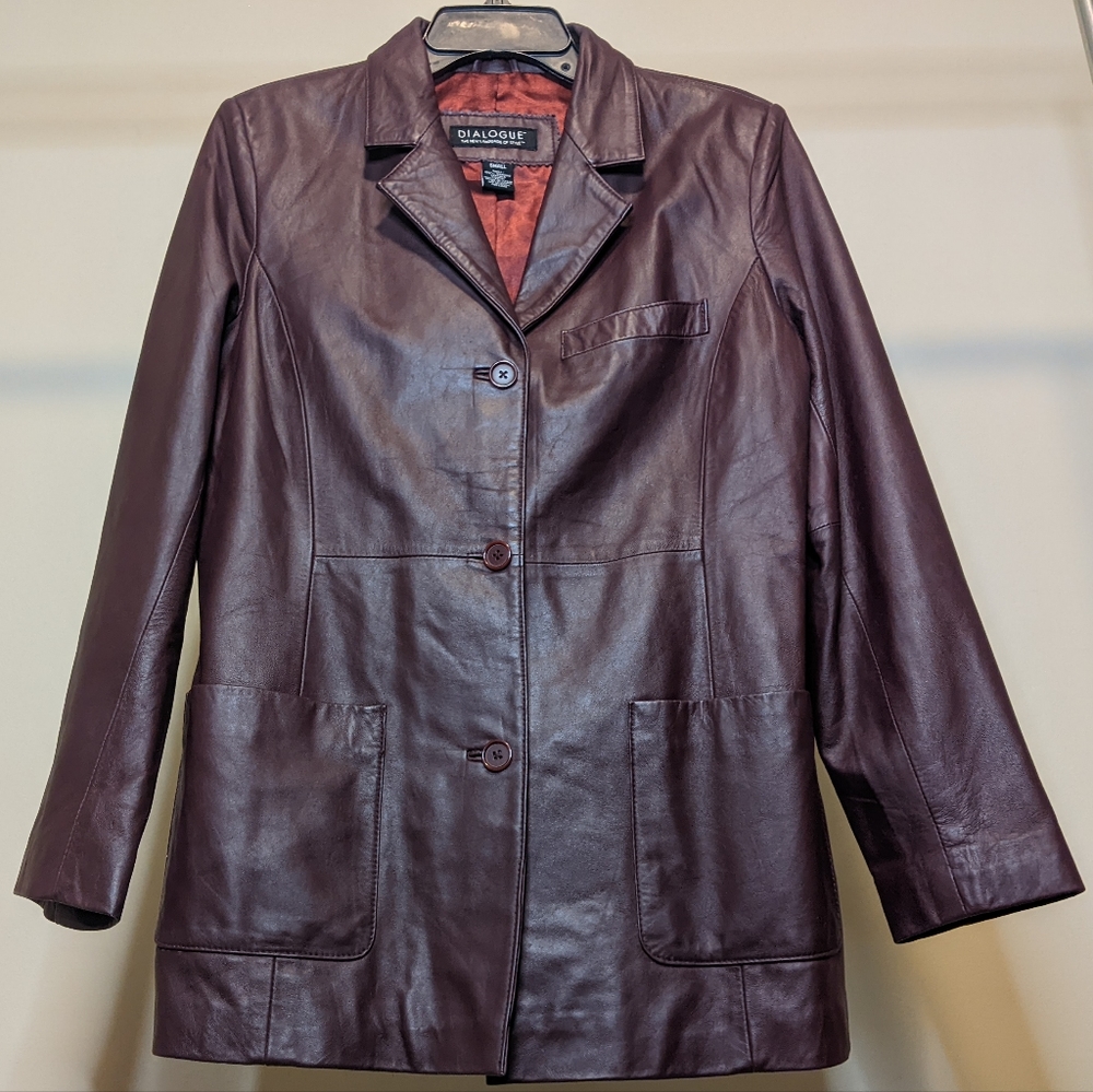 Dialogue Genuine Leather Burgundy Red Jacket Size S Woman - Picture 3 of 14